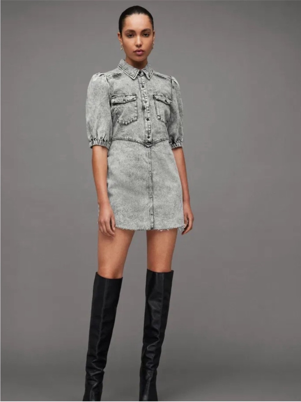 AllSaints puff sleeve Jackie denim dress